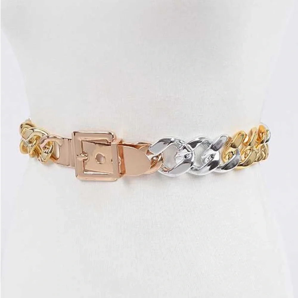 Silver Chunky Metal Chain Statement Belt